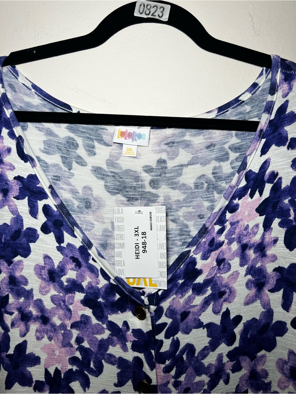 LuLaRoe Heidi Purple Floral Button-Front Babydoll Dress - Picture 2 of 3